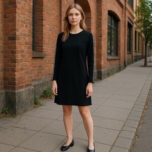 Banana Republic Crew Neck Mini 3/4 Sleeve Sheath Black Dress in Size 8